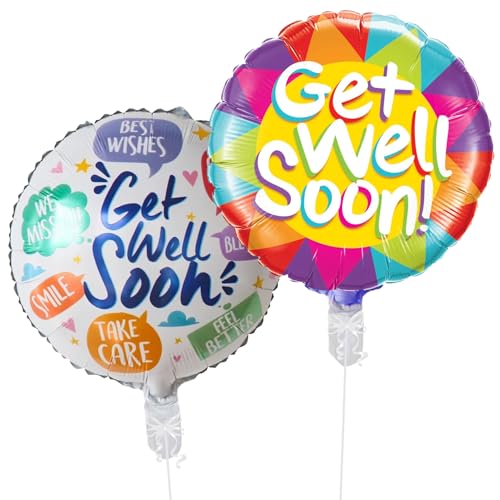 Image of Rozi Decoration Get Well Soon Message Foil Balloons Set | Colorful Round Balloons for Recovery Wishes, Hospital Visit & Home Surprise Decor | Helium or Air Inflatable Pack of 2 Pcs