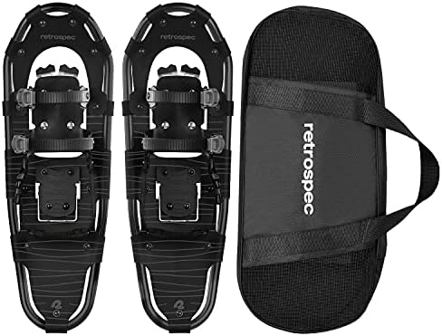 Retrospec Drifter Snowshoe for Men & Women - Aluminum Frames & a Double-Rachet Binding System - Lightweight All Terrain Snow Shoes with Heel Lifters & Pivot System - 25" Black Ice