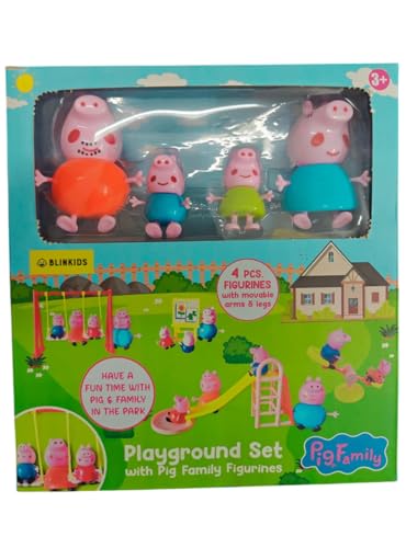 Image of Toys Pig Family Playground Park Set with Pig Family Figures, Slide, Swing, See-Saw for Kids /Pretend Playground Set for Kids. Best for Birthday Gifts.