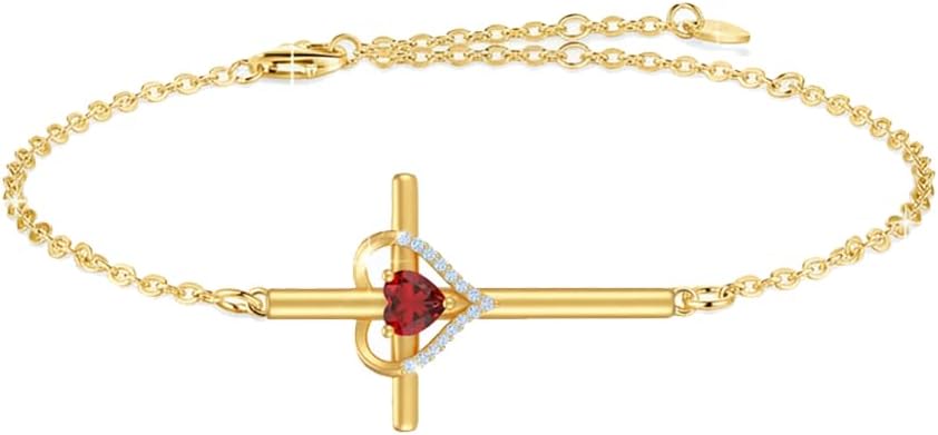 18K Yellow Gold Cross Birthstone Bracelet Adjustable 12 Months Religious Cross Birthstone Bracelet Christian Jewelry Gifts for Women Mom Her,with 7"+2" chain