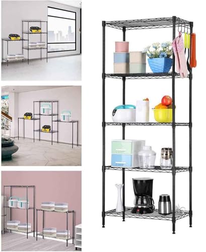 BEONE 5-Tier Wire Storage Shelving Rack Unit for Home Bathroom Kitchen, 5 Shelves Metal Kitchen (5-Tier, Black) Black 7323