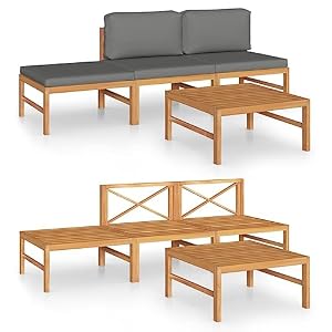 SKM SKM 4-TLG. Garten-Lounge-Set mit Grauen Kissen Massivholz Teak, Weight: 33.66 kg, 3087249