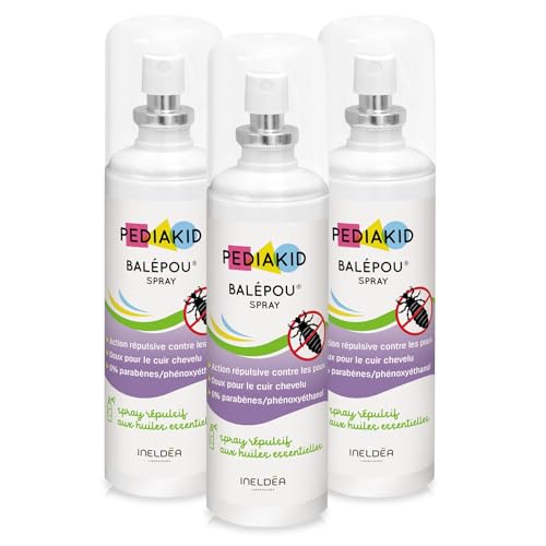 PEDIAKID - Balépou Spray - Répulsif aux huiles essentielles 100% pures & naturelles (Lavandin, Géraniol) - Repousse les poux tout en douceur - Sans paraben ni alcool - 3 flacons de 100ml