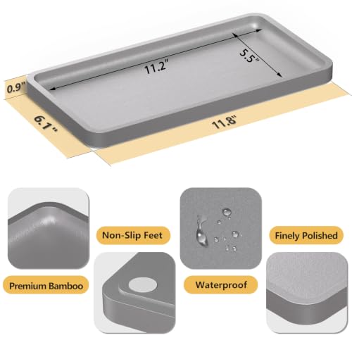 Image of Weenson Bathroom Vanity Tray for Perfume Makeup Jewelry Decor Candle, Bamboo Kitchen Tray for Soap Dispenser Spice, Coffee, Toilet Tank Tray Nightstand Silver 11.81 inchL x 6.1 inchW x 0.79 inchH