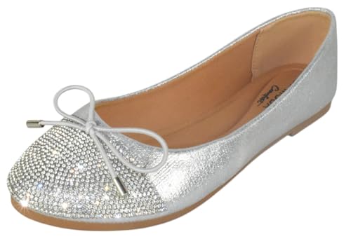 TOP Moda Dress Shoes Women Rhinestone Ballet Flats Round Toe Sparkly Lightweight Bow BONNIE-31