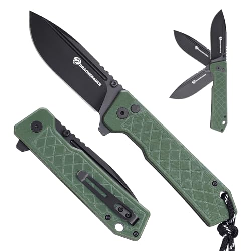 DRACHENADER IE-BR Klappmesser Einhandmesser, 14C28N Stahl, G10 Griff, Taschenmesser mit Buttonlock, Clip, Nylontasche für Camping, Wandern, Klinge Schwarz + Griff Grün