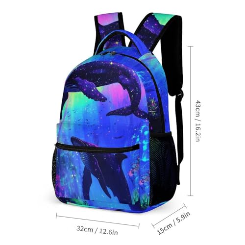 Psychedelic Shark Whale Colorful Backpack Shoulder Bags Lunch Bag Pencil Case Box 3 Set Daypack Cute2