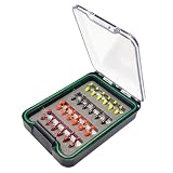 Qitewwrme 24 Stück Fliegenfischen-Set, trockene & nasse Fliegen, Nymphen und Mücken, Fliegenbox für Forelle, Barsch, Regenbogenforelle und Lachs, Angelköder (Stil D(24 Stück/Box))