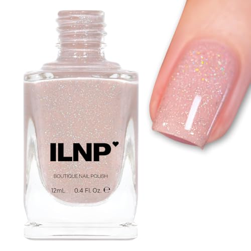 ILNP Birthday Suit - Cashmere Pink Holographic Nail Polish, Sparkly Neutral Nude, Chip Resistant Manicure, Non-Toxic, Vegan, Cruelty Free, Non-Gel
