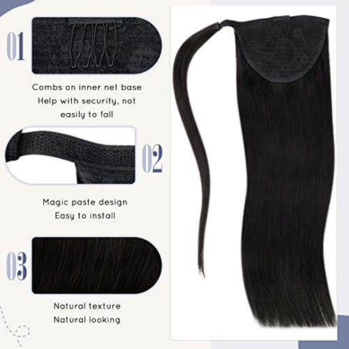 LaaVoo Pony Tail Extensions Real Human Hair 14 Inch 70g Natural Black Remy Straight Ponytail hair Extensions #1 - Image 2