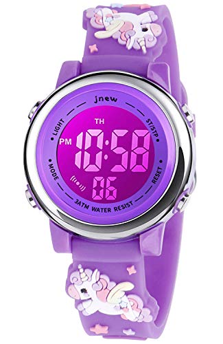 Kids Watch 3D Cartoon Toddler Wrist Digital Watch Waterproof 7 Color Lights with Alarm Stopwatch for 3-10 Year Boys Girls Little Child (Unicorn D-Purple)