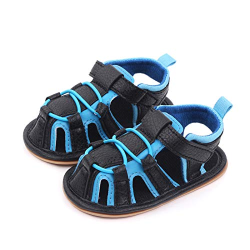 Toddler Sandals Boys Summer Rubber Sole Flat Girls Sandals Soft Baby Non-Slip Shoes Walking Boys Baby Shoes (Blue, 12-18 Months)2