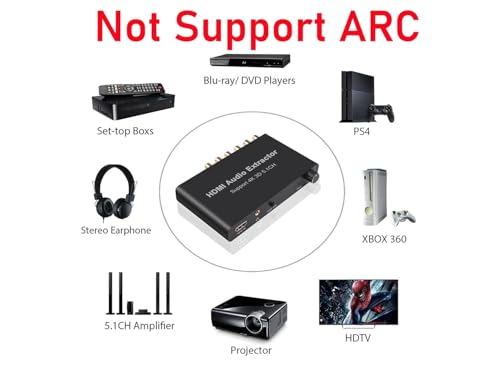 Image of HDMI Audio Extractor 4K 3D 5.1CH Converter 6RCA Out | Dolby AC3 DTS decoding, HDCP compliant, HDMI passthrough, USB powered, works with PS4 Xbox Blu-ray DVD projector TV AE-543H