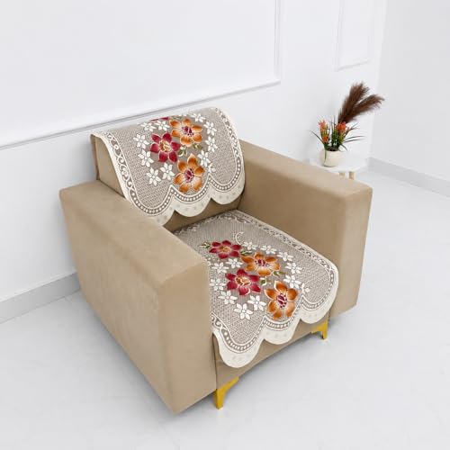 Image of Homerz Premium 'Surya Series' Sofa Cover | Stylish Sofa Protector | Net Fabric | Anti-Stain & Washable Slip Cover Exact Size Antislip (Exclusive Rust, 1 Seater, Seat Cover with Backrest)