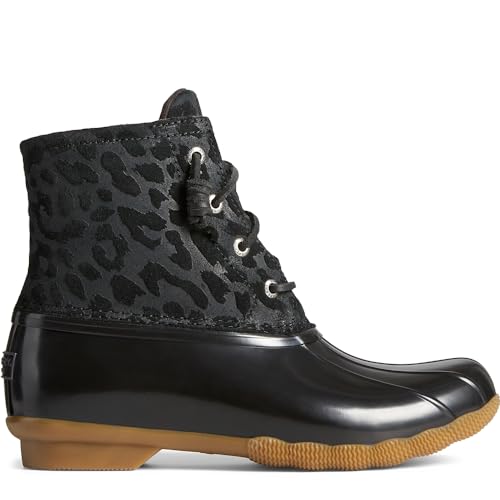 Sperry Women's Saltwater Cheetah Duck Boot, Black, 7