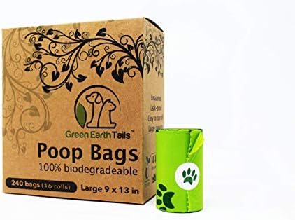 Compostable & Biodegradable Poop Bags for Dogs - Large, Leak Proof, Easy-to-Tear and Earth Friendly Pet Waste Bags - ASTM D6400 and Vincotte OK Compost Certified - 16 Rolls of 15 Bags, 240 Bags Total