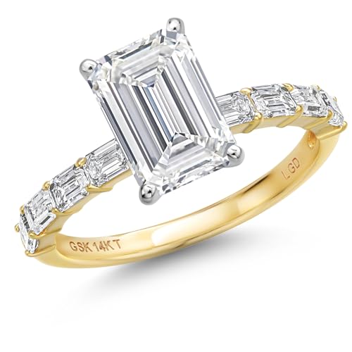 Gem Stone King 3.72 Cttw IGI Certified Lab Grown Diamond Engagement Ring For Women | 14K 2 Tone Gold | Center 3 Ct Emerald Cut | E-F Color | VS1-VS2 Clarity | Available in Size 5, 6, 7, 8, 9