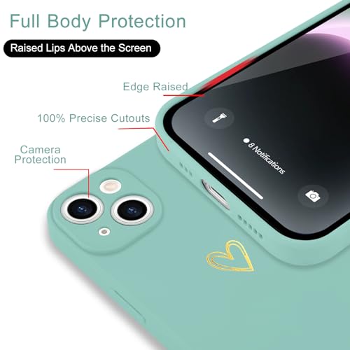 Image of Wirvyuer for iPhone 14 Case Cute Heart Pattern Soft Shockproof Slim Protective Silicone Phone Case Cover for Women Girls, Fragrant Green
