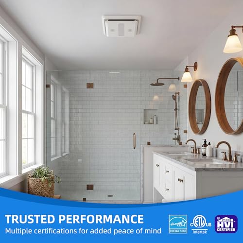 Image of Akicon Bathroom Exhaust Fan with Light, ENERGY STAR, 80 CFM 0.7 Sone Ceiling Mount Shower Vent Fan, 1100lm 3000K /4000K /5000K ceiling fan with light, Dimmable, White