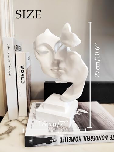 PIGPIGFLY Sweet Couple Statue,White Ornaments,Decorative Figures,Couple Mask Statue,Decoration Living Room,Abstract Sculpture,Home Store Decoration,Modern Living Room Ornaments(White) - Image 4