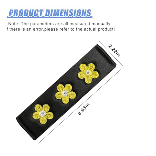 Image of 2PCS Daisy Flower Car Seat Belt Cover Pads, Protect Neck, Yellow | Soft Breathable Auto Seat Shoulder Strap Pad, Comfortable Seatbelt Cushion, Vehicle Interior Decoration for Cars, Trucks
