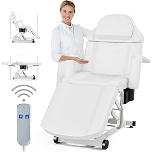 Electric Esthetician Chair Bed, Professional Tattoo Chair, 4-Section Facial Chair Spa Bed for Eyelash Tech, Aesthetic Chair for Beauty Microblading, Wax, Massage, White