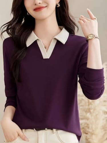Image of Women's Polo T-Shirt | Long Sleeve Casual T-Shirt for Womens || Soft Comfortable Korean Style Trendy Top for Women