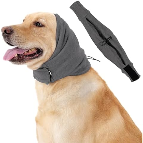 HEYWEAN Quiet Ears for Dogs Calming Headband with Ear Wraps for Anxiety Relief & Noise Protection Dog Ear Muffs for Grooming Bathing Grey Large Cover
