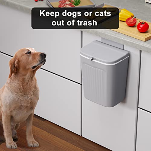 Netdot 4 Pack 9 Liter/2.4 Gallon Hanging Trash Can With Lid, Bathroom Garbage Can, Small Compost Bin Waste Basket For Kitchen,Bathroom,Bedroom,Living Room - Grey #TOP2