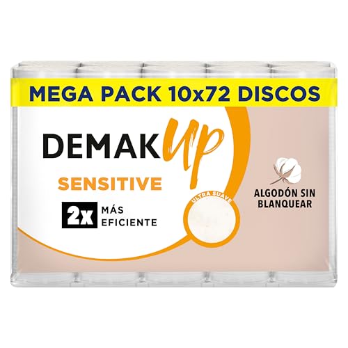 Demak'Up Sensitive 10x72 bawełniane dyski do demakijażu okrągłe, niebielone naturalne włókno bawełniane, 720 dysków bawełnianych