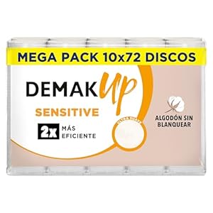 Demak’Up Sensitive 10×72 – Discos de algodón desmaquillantes Redondos – Fibra de algodón natural sin blanquear – 720 Discos de algodón