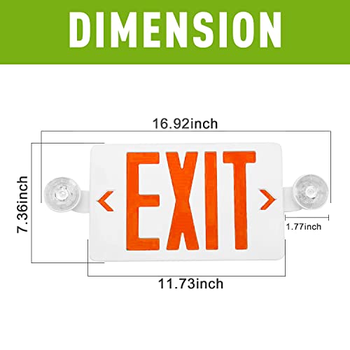Ostek Red Led Exit Sign With Emergency Lights，Two Led Adjustable Head Emergency Exit Lights With Battery Backup, Dual Led Lamp Abs Fire Resistance Ul-Listed 120-277V #TOP2