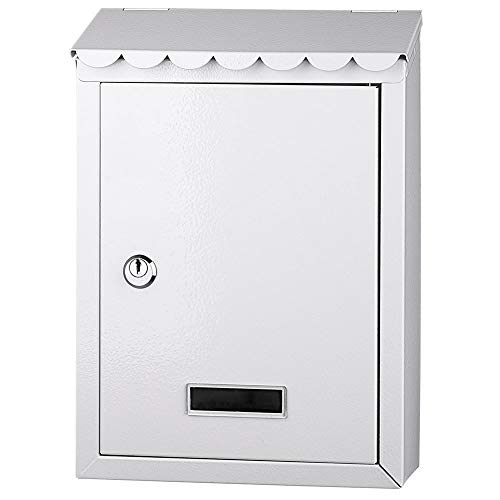 Bakaji Cassetta Postale da Parete in Acciaio Inox Buca Lettere per Posta da Esterno con Chiusura a Chiave (Bianco)