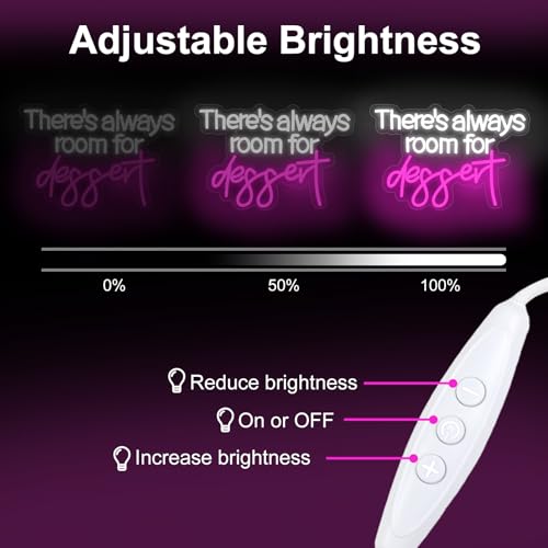 Image of There's Always Room for Dessert Neon Sign Baking Bread Shop Led Light | USB Powered Dimmable Cafe Dessert Decor Welcome Sign Open LED Light Gift for Baking Lover, 15.7 inchx10.6 inch