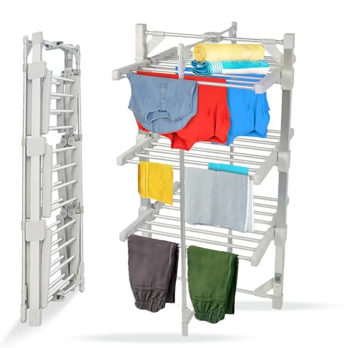 UR CHOICE 3-Tier Electric Heated Clothes Airer, 24-Bar Aluminium 12.5M Electric Drying Rack, Foldable Energy Efficient Indoor Clothes Horse Rack for Towels & Bedding