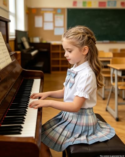 Image of Betusline Girls Skirt Set JK School Uniform 2-Piece Outfit - Short Sleeve Shirt with Bow & Pleated Skirt 4T-14Y