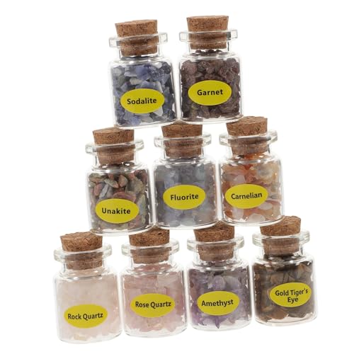 BESPORTBLE 9pcs Mini Crystal Stone Wishing Bottles Set with Natural Colored Gemstones for Home Decor and Display