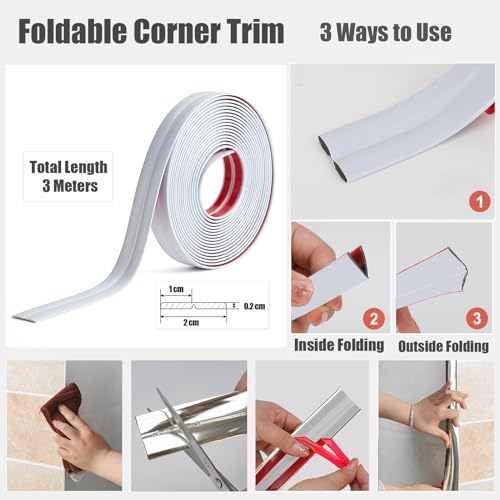 KEQKEV Innen- und Außeneckleisten aus Vinyl zum Abziehen und Aufkleben, flexible selbstklebende Wandleisten Wandeckenschoner Möbelkantenschutz(weiß)