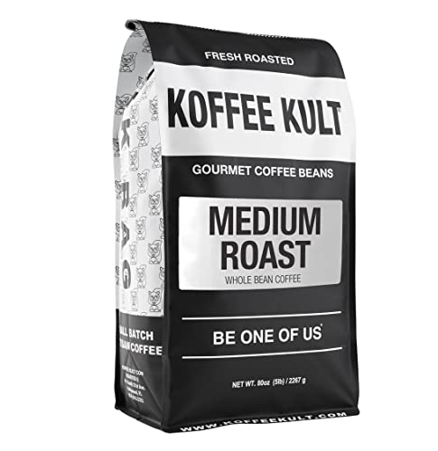 Koffee Kult Medium Roast Coffee Beans - Whole Bean - Smooth, Balanced Flavor - Smooth and Flavorful 100% Arabica Beans12oz Resealable Bag