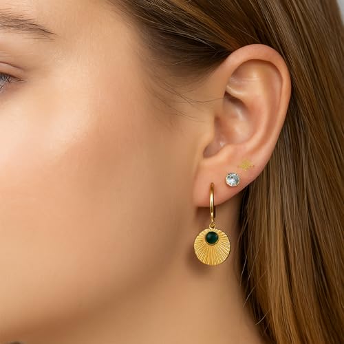 Set de bijoux créoles et boucles d'oreilles vert or idée cadeau - 2