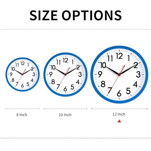 Image of AKCISOT 12 Inch Wall Clock Silent Non Ticking Modern Wall Clocks Battery Operated, Analog Classic Clock Decorative for Bedroom, Kitchen, Home Office, Bathroom, School, Living Room(Blue)
