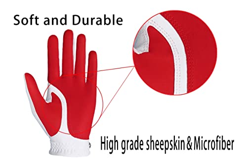 Women's Golf Glove Microfiber With Colorful Cabretta Leather Six Pack(Left Is Wear On Left Hands,Right Is Wear On Right Hands) Four Colors White/Sky/Orange/Red(Red,M,Right) #TOP3