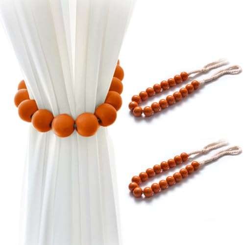 Bead Curtain Tiebacks, Boho Curtain Tiebacks, Set of 2 Curtain Holdbacks for Thin or Thick Window Draperies, Macaroon Resin Bead Curtain Tiebacks for Home & Office Drapery