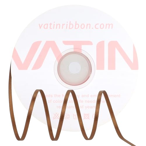 VATIN Brown Satin Ribbon 1/8 Inch x 100 Yards for Gift Wrapping