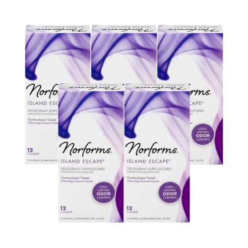 Image of Norforms Feminine Deodorant Suppositories, Long Lasting Odor Control, Island Escape Scent, 12 Count (Pack of 5)