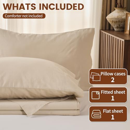 100% Linen Sheets Queen Size,Breathable & Durable 4-Piece Bed Flax Sheet Set,Soft All-Season Bedding for Hot Sleepers 16" Deep Pocket Oeko-TEX Certified,（Queen, Linen） - Thumbnail 2