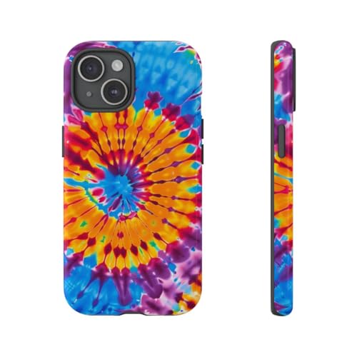 Coque iPhone 15 bleu tie-dye brillante rigide antichoc