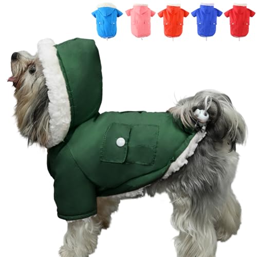 EMUST Dog Winter Coat With Pockets, Warm Clothes for Small Dogs, Hoodie for Chihuahua, French Bulldog - Dark Green