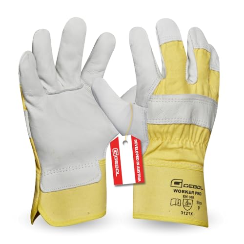 Gebol Worker Pro | Gants de travail en cuir avec manchette longue | Gants en cuir pour homme | Taille XXXL (Taille 12) | Blanc | 1 paire