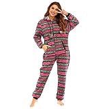 Combinaison longue en peluche pour femme en polaire Teddy Combinaison douillette douillette confortable et chaude avec fermeture éclair pour femme, B rose., XL